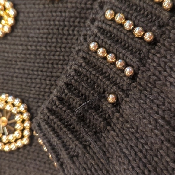Vtg 80s black knit gold beads "Dynasty" style cotton tunic cowl sweater sz S - Picture 13 of 16